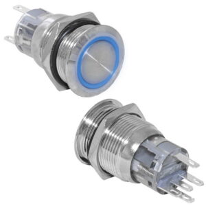 Кнопка антивандальная RUICHI LAS1-AGQ-11E/B/N, ON-(ON), рабочая температура -25…+55 °C, никелированная латунь