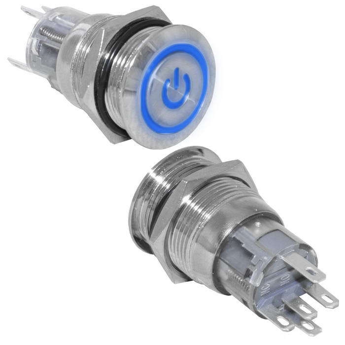 Кнопка антивандальная RUICHI LAS2-AGQ-11ZET/B/N, ON-ON, рабочая температура -25…+55 °C, никелированная латунь