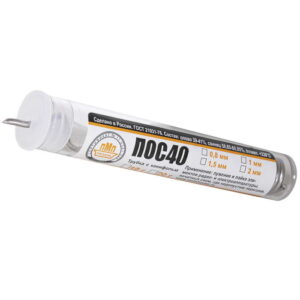 Оловянно-свинцовый припой с канифолью ПОС 40 Т. d=0.8 колба 10г., Sn - 40%, Pb - 60%