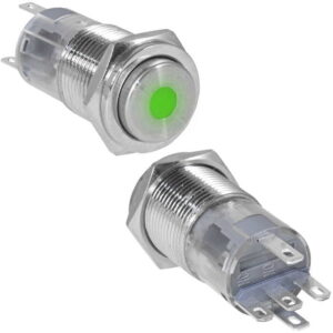 Кнопка антивандальная RUICHI LAS2GQPH-11D/G/N, ON-(ON), рабочая температура -25…+55 °C, никелированная латунь