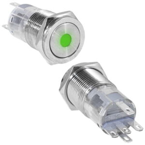 Кнопка антивандальная RUICHI LAS2GQPF-11D/G/N, ON-(ON), рабочая температура -25…+55 °C, никелированная латунь