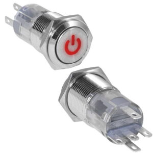 Кнопка антивандальная RUICHI LAS2GQF-11DT/R/N, ON-(ON), рабочая температура -25…+55 °C, никелированная латунь