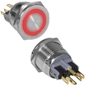 Кнопка антивандальная RUICHI GQ22PF-11E/R/N, ON-(OFF)+OFF-(ON), рабочая температура -25…+55 °C, никелированная латунь