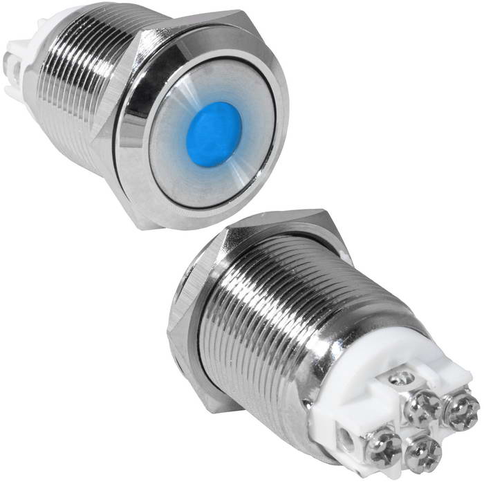 Кнопка антивандальная RUICHI GQ19F-10ZD/B/N, OFF-ON, рабочая температура -25…+55 °C, никелированная латунь