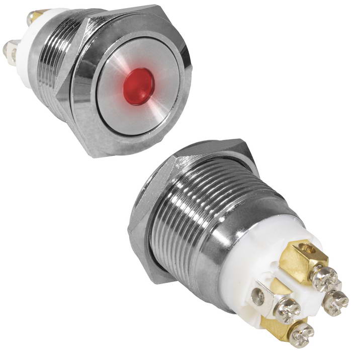 Кнопка антивандальная RUICHI GQ19F-10D/R/N, OFF-(ON), рабочая температура -25…+55 °C, никелированная латунь