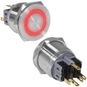 Кнопка антивандальная RUICHI GQ25PF-11ZE/R/N, ON-OFF+OFF-ON, рабочая температура -25…+55 °C, никелированная латунь