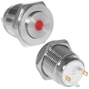 Кнопка антивандальная RUICHI GQ16PH-10D/J/R/N, OFF-(ON), рабочая температура -25…+55 °C, никелированная латунь