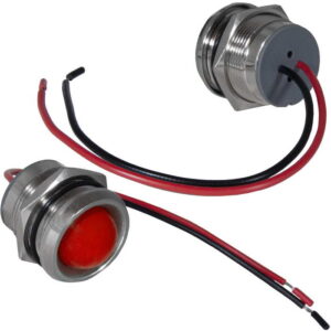 Индикатор антивандальный RUICHI GQ19WR-R, цвет красный, точечный излучатель, 12-24 В, 15 мА, гибкие выводы, никелированная латунь
