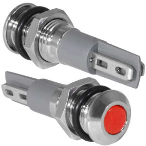 Индикатор антивандальный RUICHI GQ8PF-F, точечный излучатель, 12-24 В, 15 мА, гибкие выводы, никелированная латунь