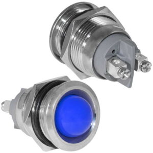 Индикатор антивандальный RUICHI GQ19SR-B, цвет синий, точечный излучатель, 12-24 В, 15 мА, гибкие выводы, никелированная латунь